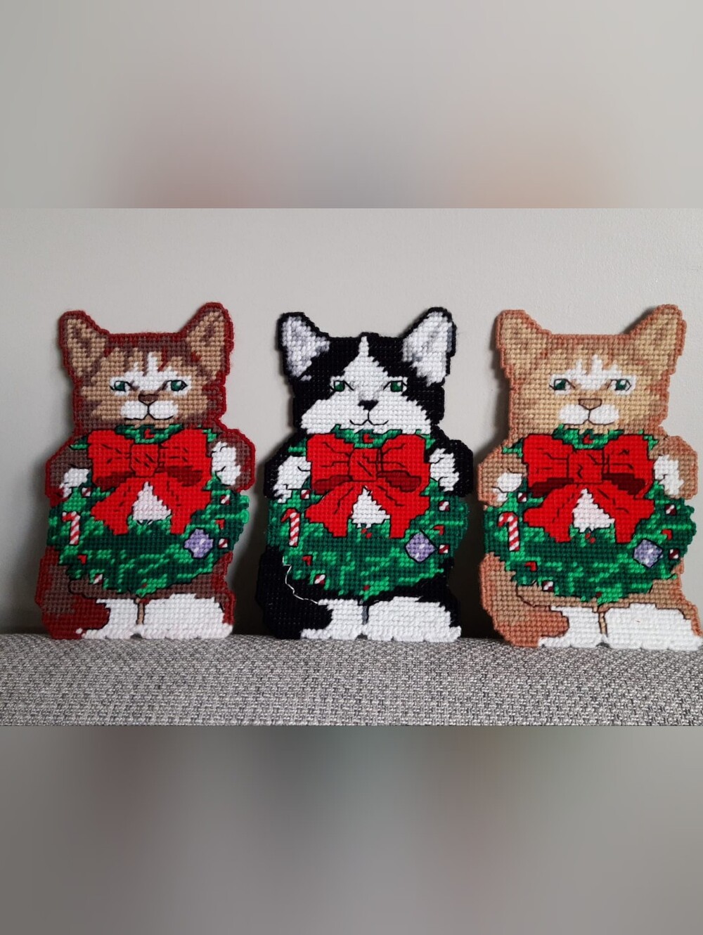 Holiday Cat Ornament Wall Hangers - Set of 3 together